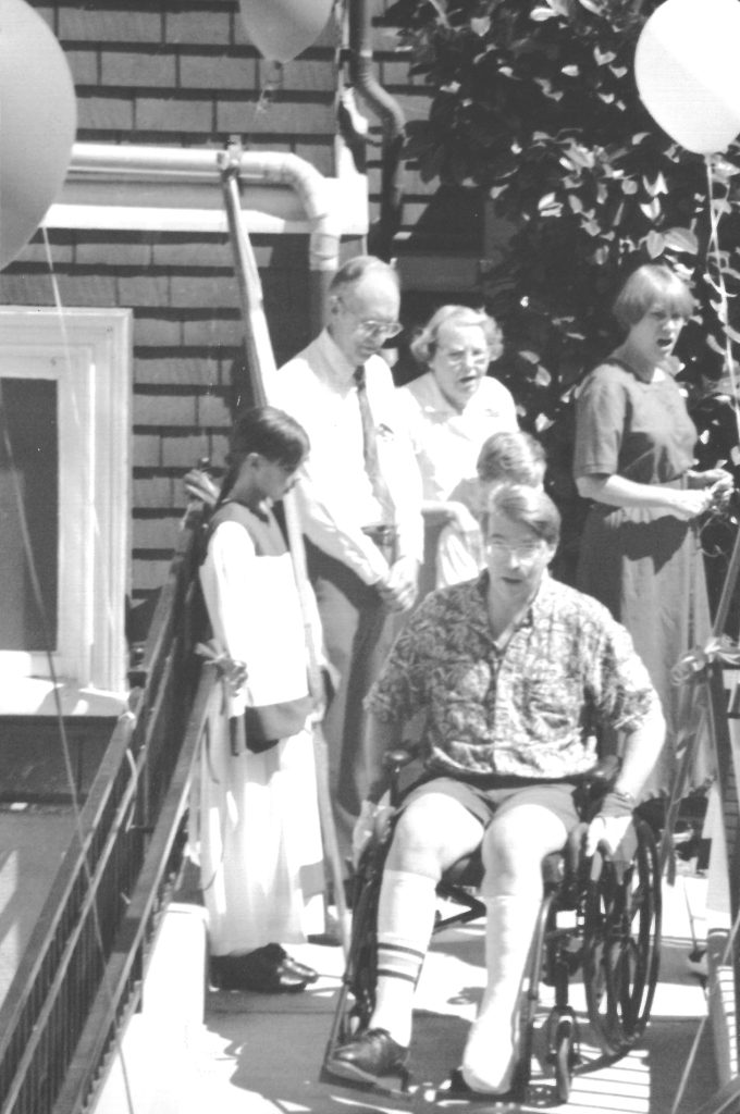 After the ribbon-cutting ceremony, church member Doug Krutilek took an inaugural spin down the ramp in his wheelchair.